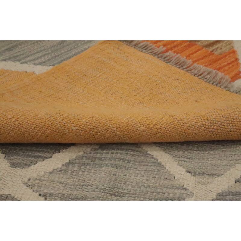 Hand Woven Oriental 100% Wool Carpet Southwestern Modern Greys & Charcoal Kilim Area Rug - 6' 6'' X 4' 9''