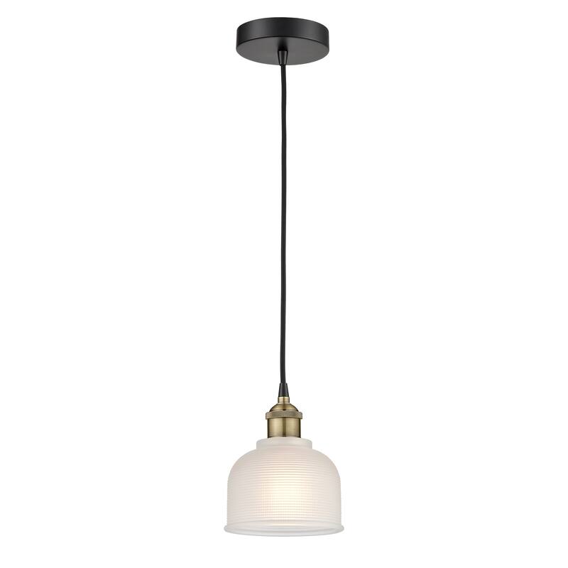 Innovations Lighting Dayton - 1 Light 6" Cord Hung Mini Pendant - Black Antique Brass/White