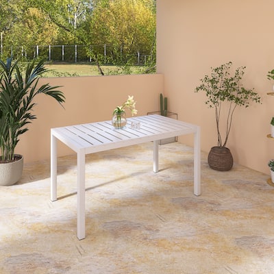 BNK 55 Inch Modern Patio Dining Table, Indoor/Outdoor Multi-Purpose Long Table With PP Tabletop and Metal Legs
