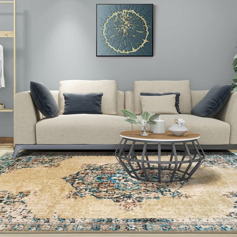 Superior Decklan Floral Medallion Non-Slip Indoor Area Rug