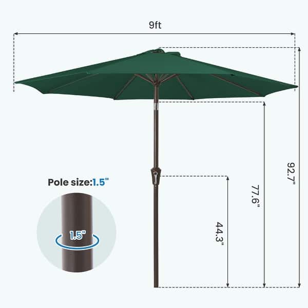 dimension image slide 5 of 13, 9-ft Patio Market Umbrella with Tilting Pole, Waterproof & Breathable Canopy
