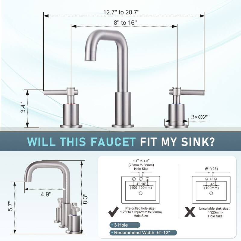 WOWOW 8 in. Widespread Double Handle Bathroom Faucet