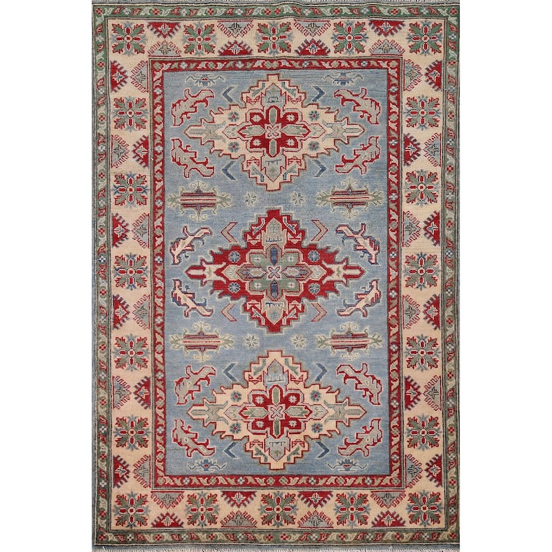 Light Blue Kazak Oriental Foyer Rug Handmade Wool Carpet - 4'1" x 5'11"