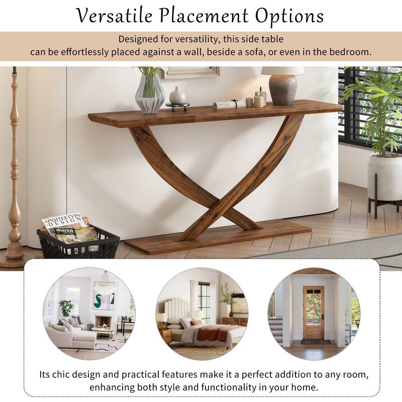 57" Modern Rectangle Console Table with Unique Cross-leg Design for Entryway and Living Room