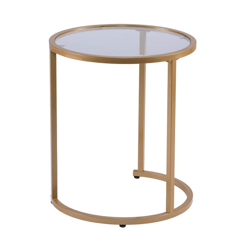 SEI Furniture Grant Gold 2-Piece Round Nesting Side Table Set with Glass Tops