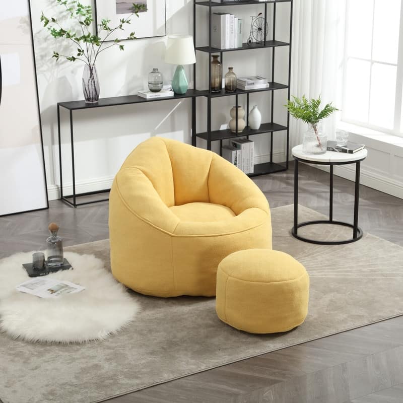 Compressed Foam Bean Bag Chair with Footrest - Plush Lounger for Modern Living Spaces