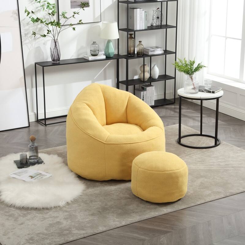 Compressed Foam Bean Bag Chair with Footrest - Plush Lounger for Modern Living Spaces - Yellow