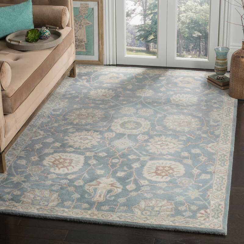 SAFAVIEH Handmade Heritage Plume Stripe Traditional Oriental Wool Rug - 8' x 10' - Grey/Ivory