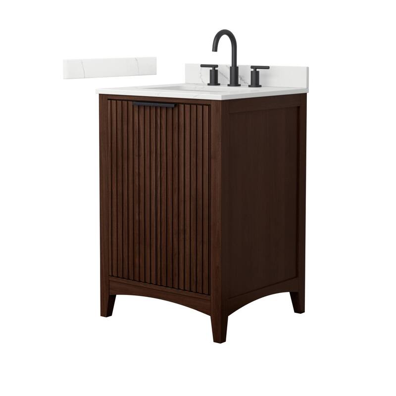 Wyndham Collection WCF9191-24S-QTZ-US3MXX Palmilla 24" Free Standing - Dark Walnut / Giotto Quartz Top / Matte Black
