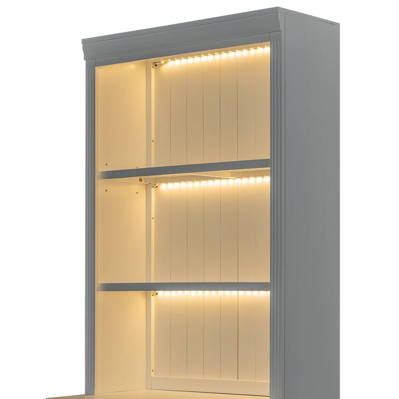 83.4" Tall Bookshelf with LED Lights, 2 Glass Doors & 1 Drawer for Living Room, Home Office