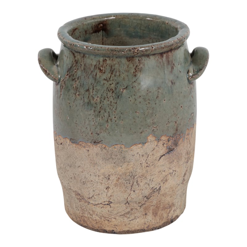 Ceramic Table Vase Rustic Handles Textured Artisan Decorative Accent