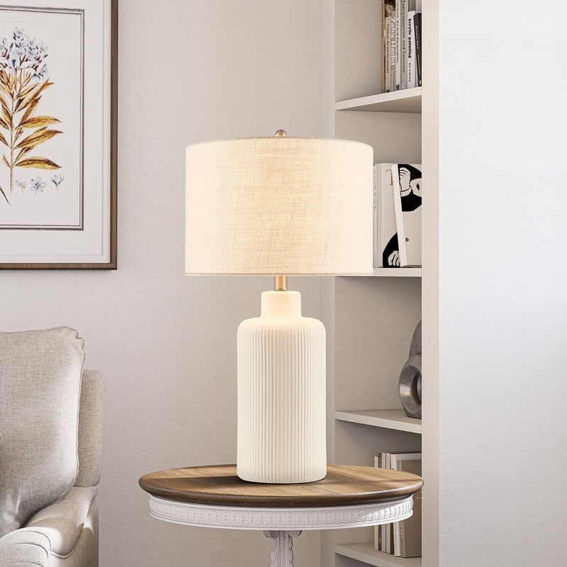 KAWOTI 25.25 inch White Ceramic Table Lamp - W14" x D14" x H25.5" - W14" x D14" x H25.5"