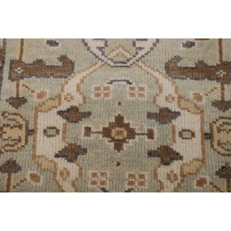 Green Oushak Oriental Runner Rug Handmade Floral Wool Carpet - 2'7"x 10'1"