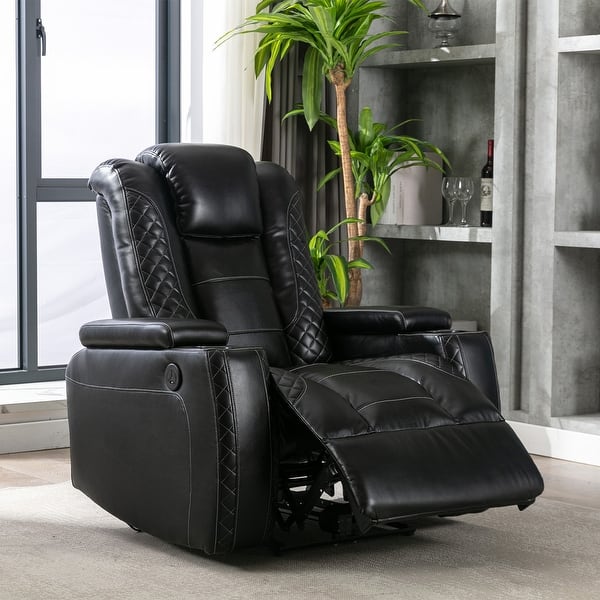 slide 2 of 10, Oversized Faux Leather Home Theater Seating with Cup Holder Black