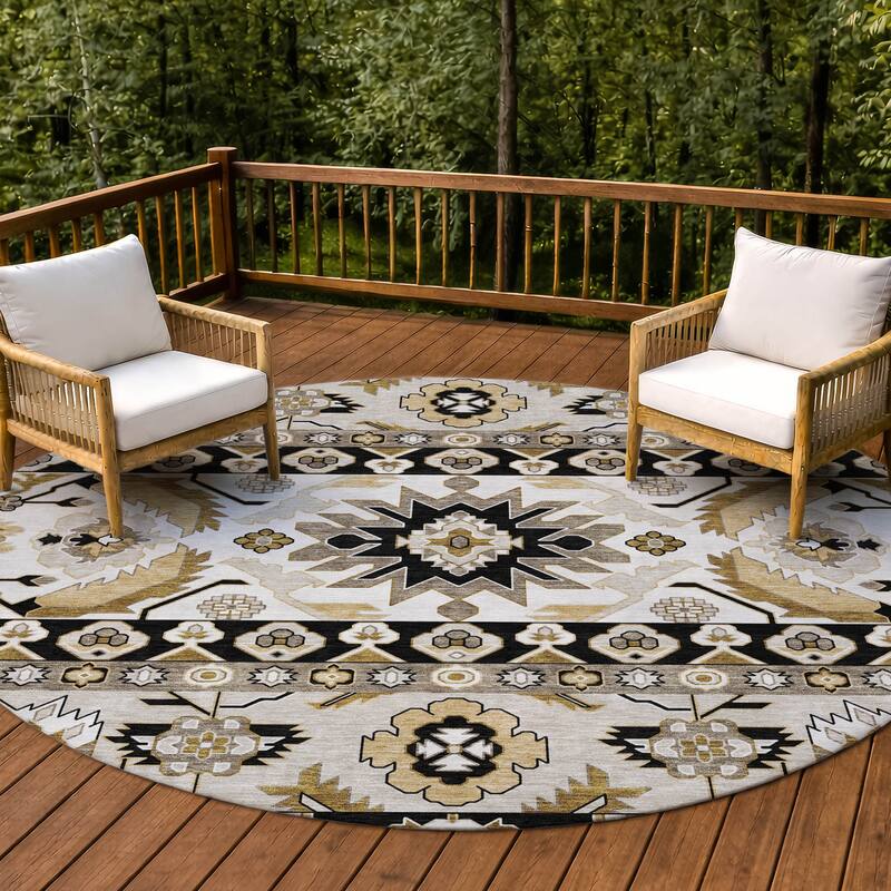 Machine Washable Indoor/ Outdoor Traditional Aspen Chantille Rug - Black - 8' x 8'