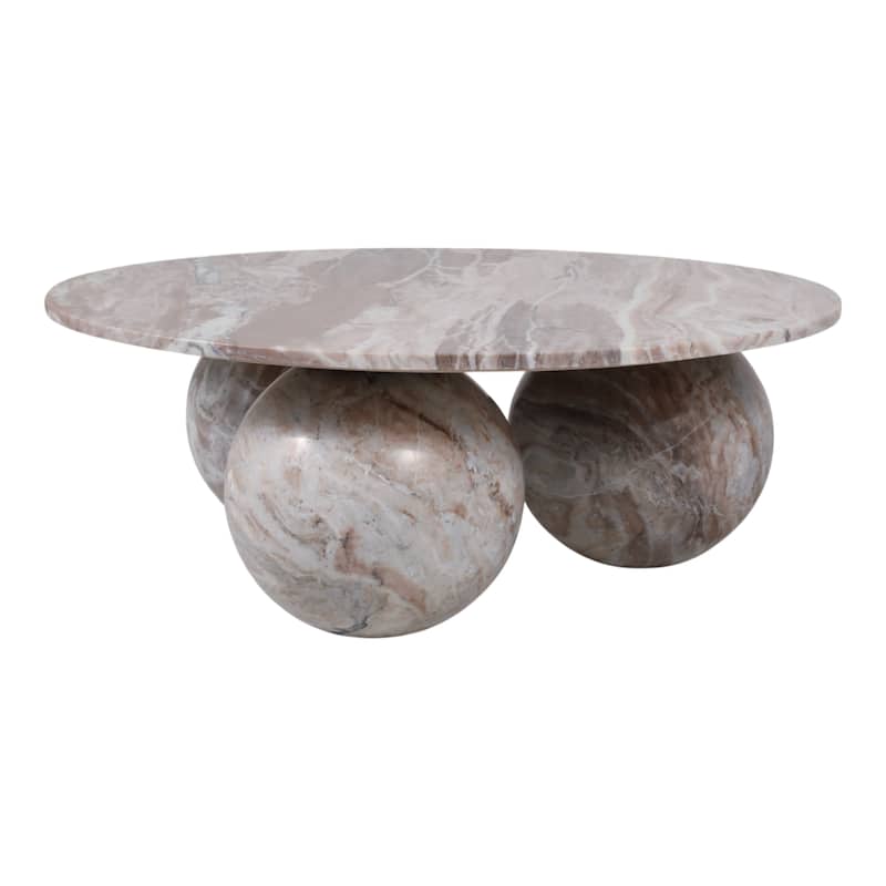 Marble Coffee Table Modern Round Sculptural Sphere Feet - 15" Brown - 40.0"