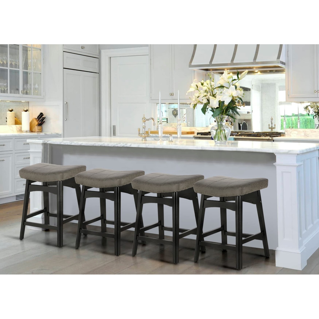 Leather farmhouse top bar stools