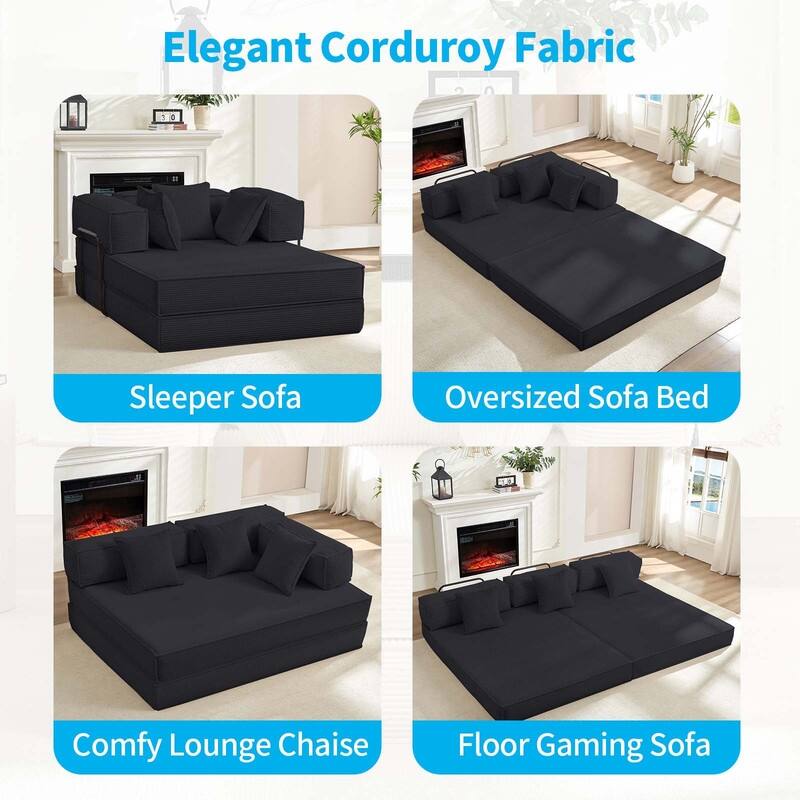 Mixoy 66" Convertible Sleeper Sofa Bed with Pillows, Folding Mattress Couch, Removable Washable Floor Sofa for Small Spaces