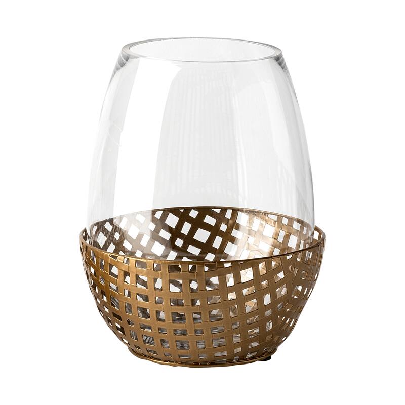 Reena I Small Black Woven Metal Base Table Candle Holder - 7.7L x 7.7W x 9.8H - Gold