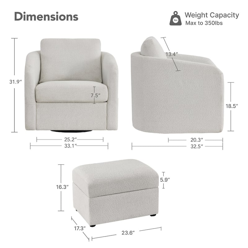 Spruce & Spring Modern Upholstered Swivel Barrel Accent Chair with Ottoman & Removable Slipcover