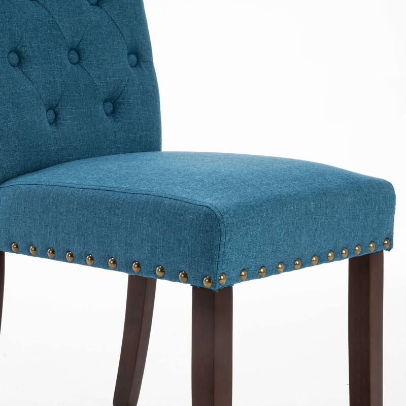 Fabric Upholstered Tufted High Back Dining Chairs with Nailhead Trim