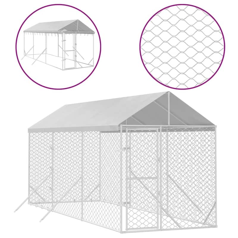 vidaXL Outdoor Dog Kennel with Roof Silver Galvanized Steel