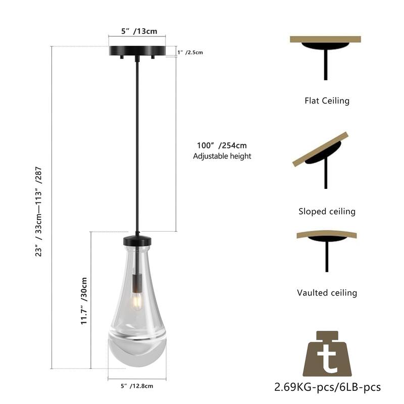 Modern Art Deco Style Pendant Light, Raindrop Pendant Lights with Full Brass Base, for Kitchen Island Living Room and Hallway