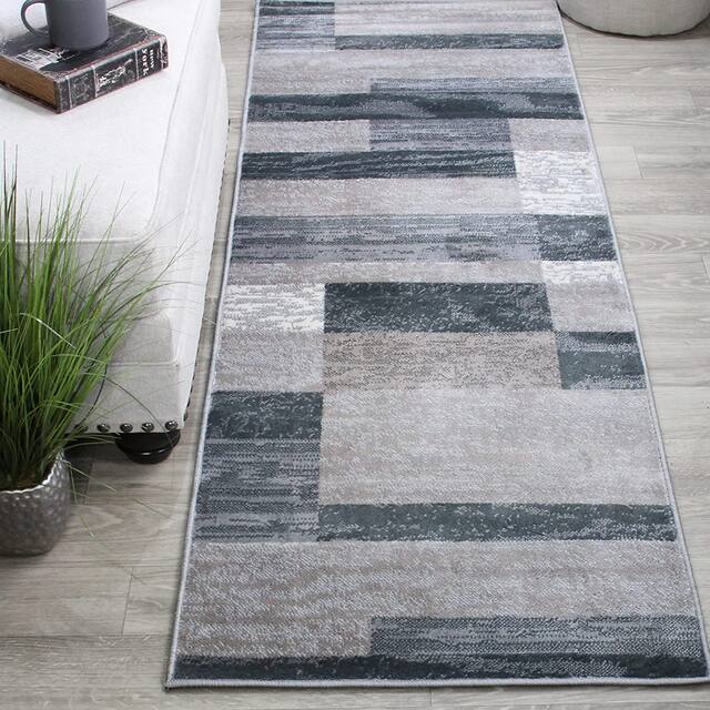 Miranda Haus Geometric Modern Patchwork Polypropylene Indoor Area Rug