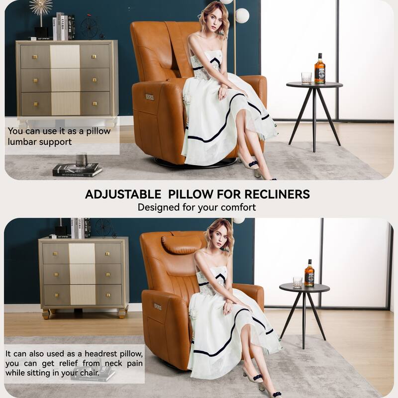 Beige Power Recliner with Swivel, Rocking Motion & Lumbar Pillow