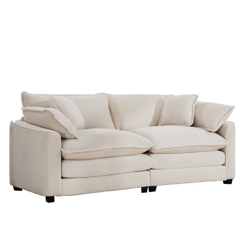 Corduroy Fabric Upholstered Loveseat Sofa, Deep Seat Sectional Sofa with 4 Pillows, 2-Seater Sofa with Removable Armrests