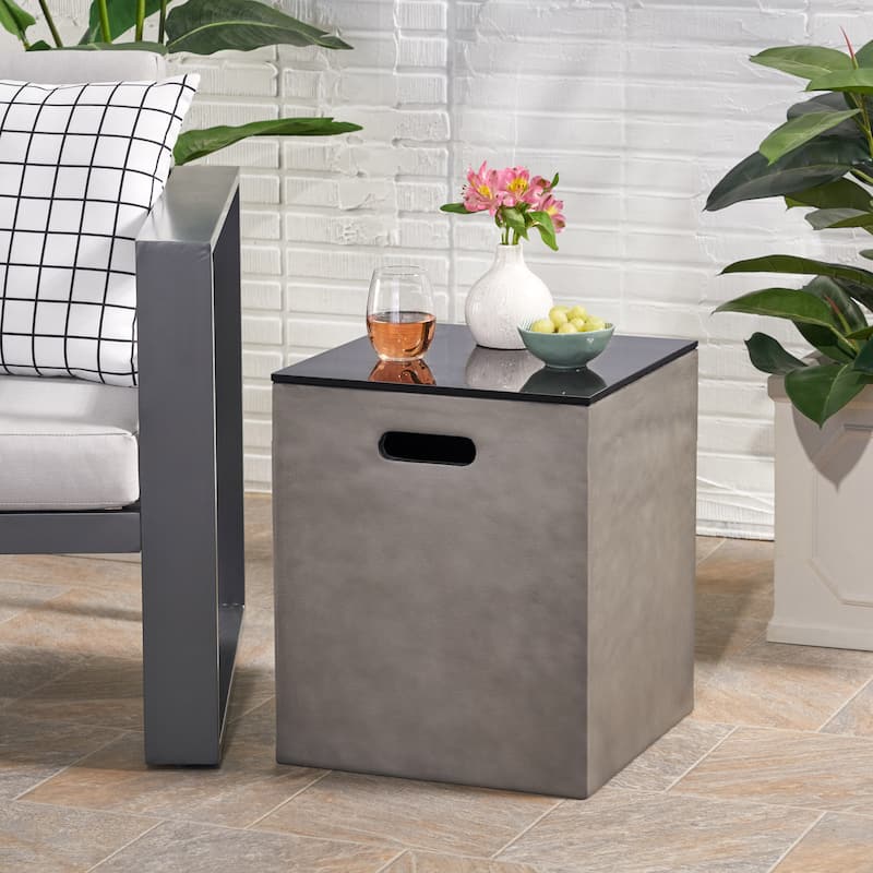 Aido Outdoor Modern Tank Holder Side Table by Christopher Knight Home - 16.00" W x 16.00" L x 20.00" H - Grey/Black