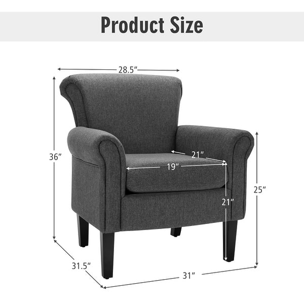 dimension image slide 0 of 2, Costway Modern Upholstered Fabric Accent Chair w/ Rubber Wood Legs - 31.5'' x 31'' x 36''