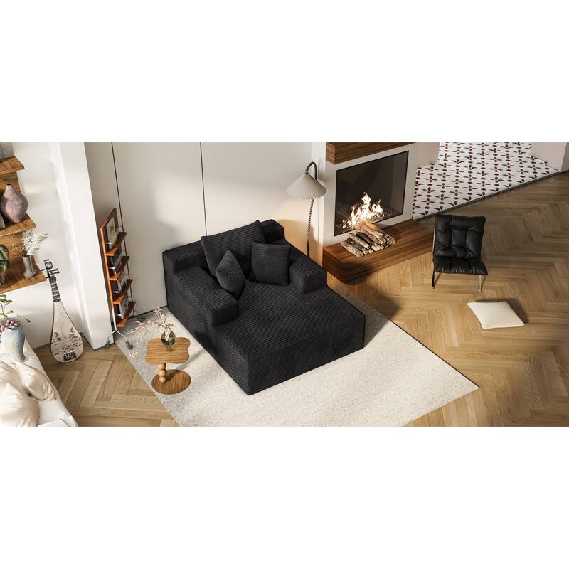 64.96" Chaise Lounge Chair Sofa Bed, Deep-Seat Corduroy Upholstered Couch, Living Room Sleeper