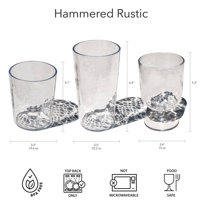 Abode Homewares Hammered Rustic Acrylic Wine Glass - Clear - 15 oz - Set of 6