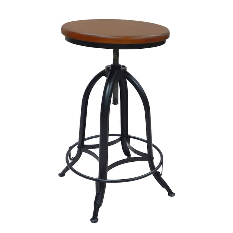 30" Adjustable Height Swivel Bar Stool with Solid Wood Round Seat and Steel Frame Includes Footrest - 30" H x 16" W x 16.5" D - Chestnut-Black