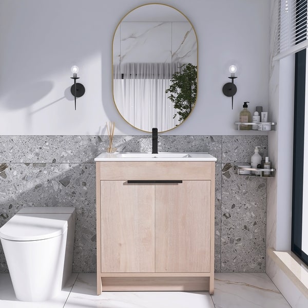 Freestanding Plywood Bathroom Vanity Set in Plain Light Oak with