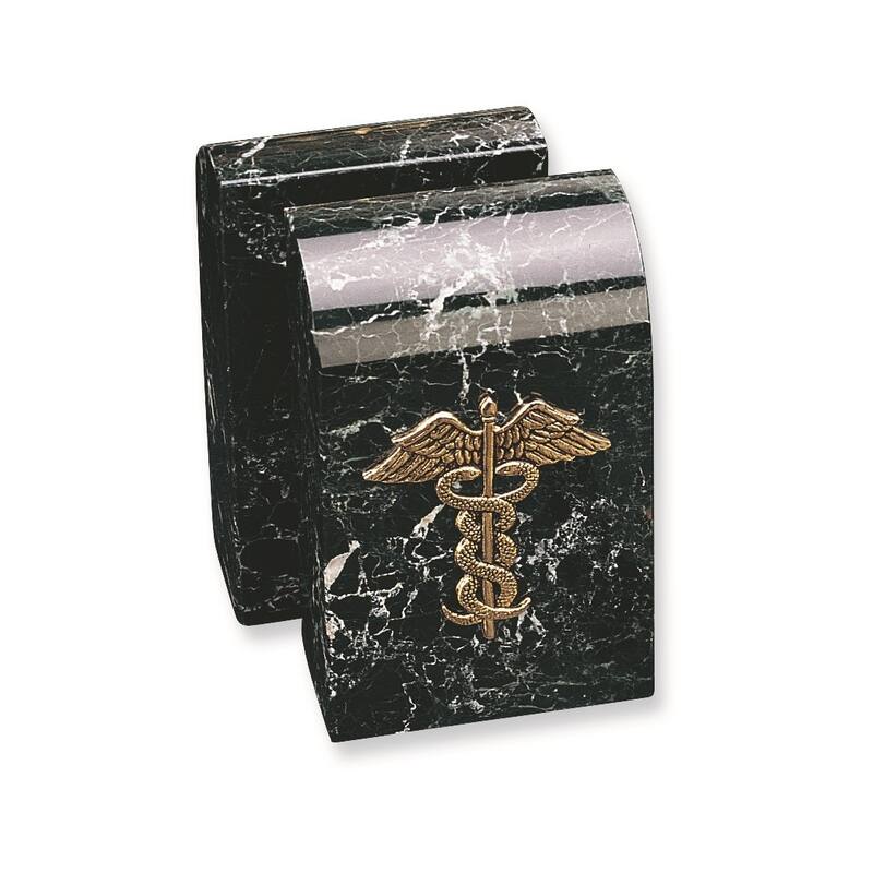 Curata Set of 2 Gold-Tone Medical Emblem Black Zebra Marble Bookends