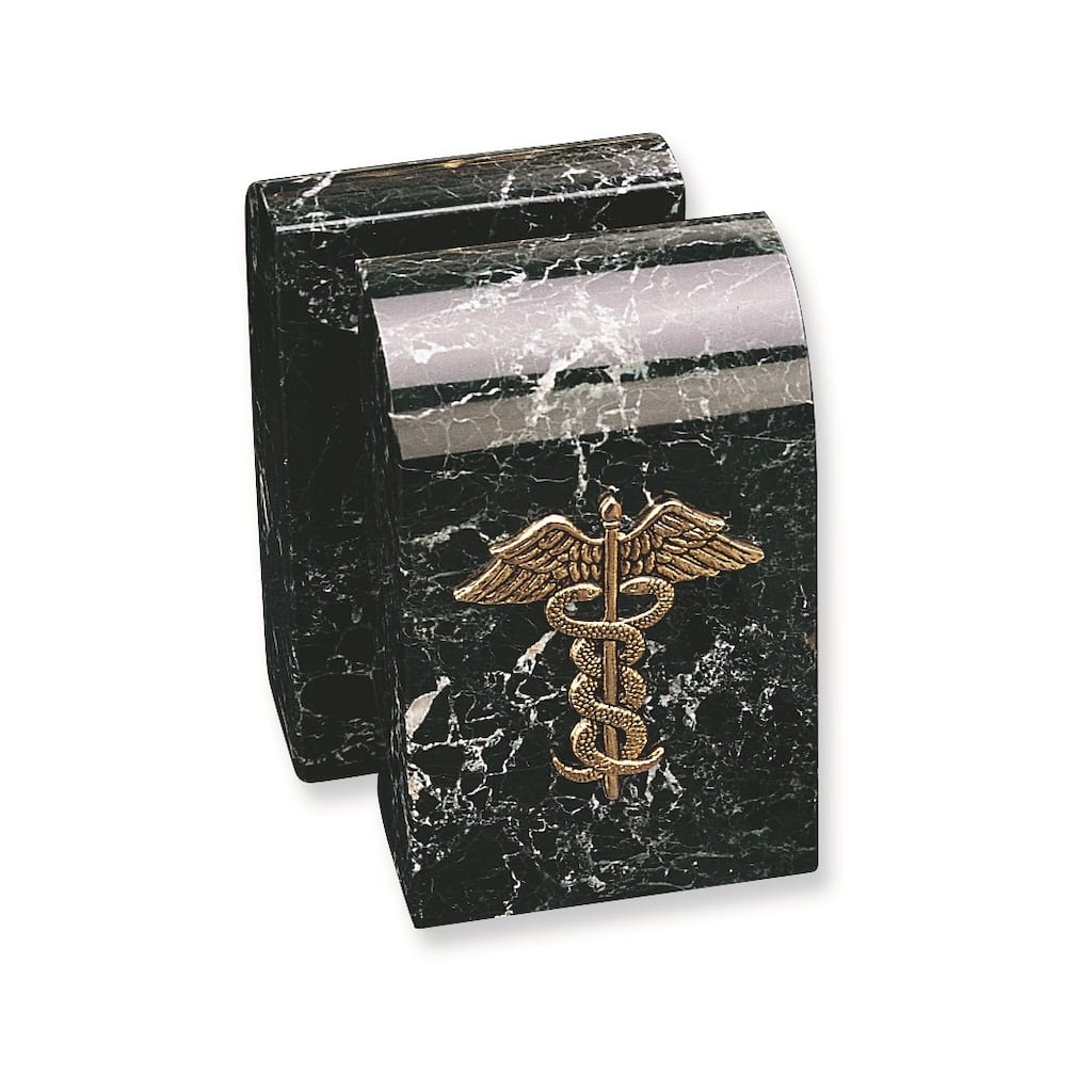 Curata Set of 2 Gold-Tone Medical Emblem Black Zebra Marble Bookends