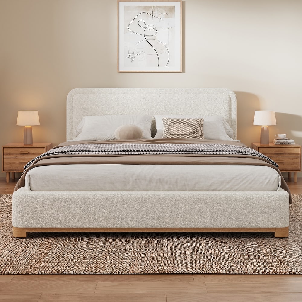 Christopher Knight Home - Lysander Boucle Upholstered Bed with Curved Headboard