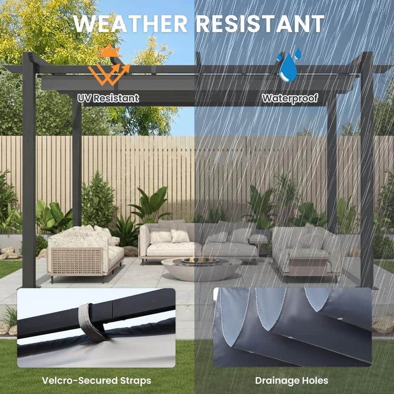 EROMMY 10' x 13' Outdoor Pergola with Retractable Canopy, Heavy-Duty Metal Frame and Adjustable Patio Shade Roof