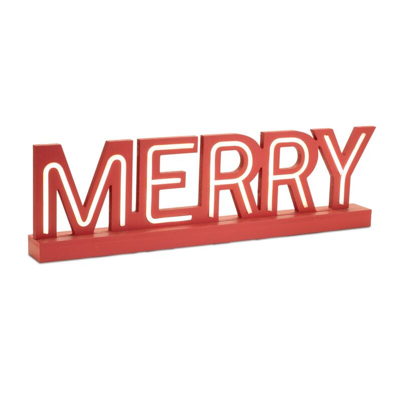LED Joy and Merry Tabletop Sign (Set of 2) - N/A
