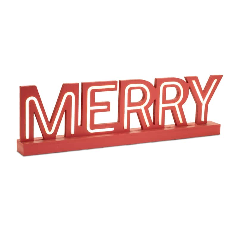 Set of 2 Lighted Joy and Merry Tabletop Sign Set with LED Lights - 24.25” x 2.25” x 6.75”