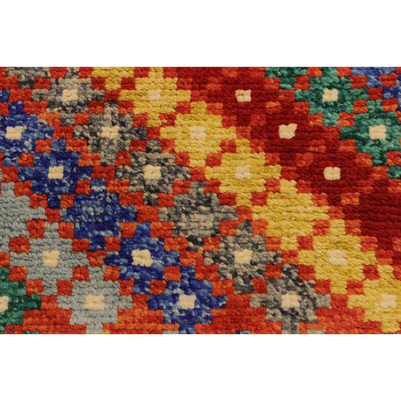 Modern Balochi Abbott Orange/Blue Hand Knotted Wool Rug - 5'1'' x 6'7''