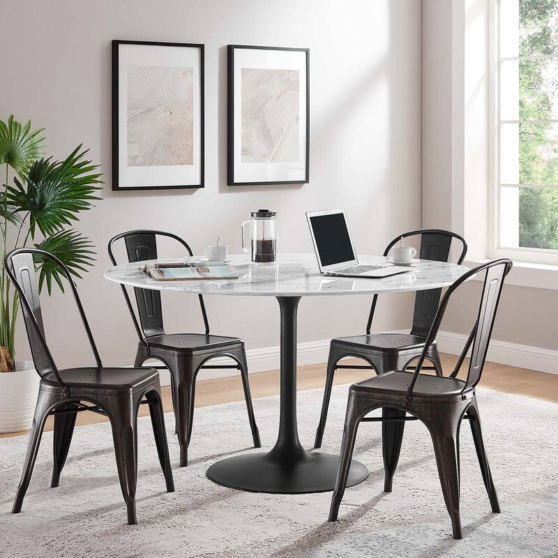 54" Round Artificial Marble Dining Table - Round - 4