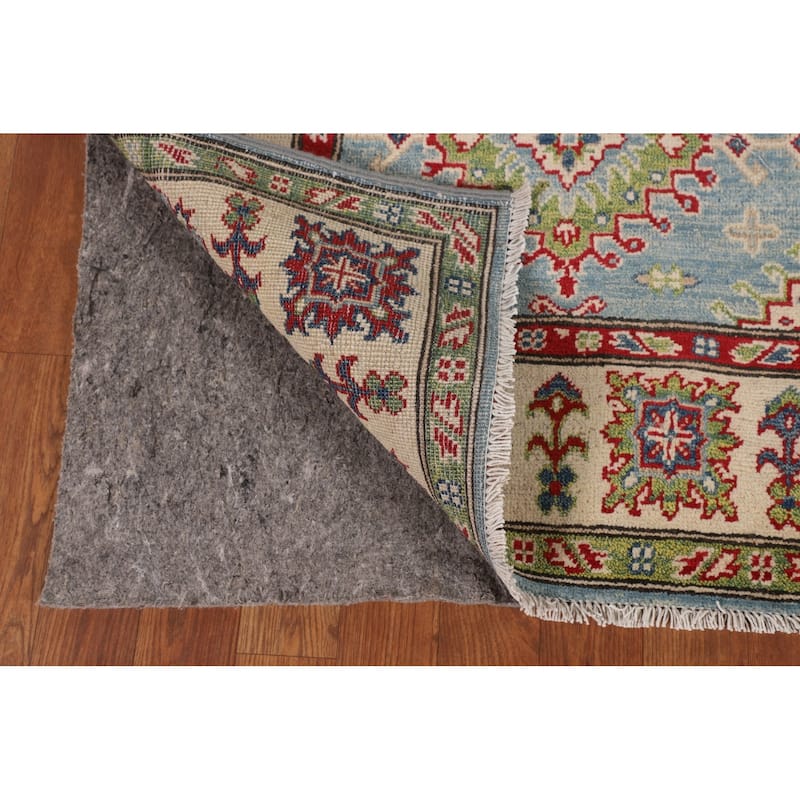 Light Blue Geometric Kazak Rug Handmade Oriental Wool Carpet - 5'0" x 6'11"