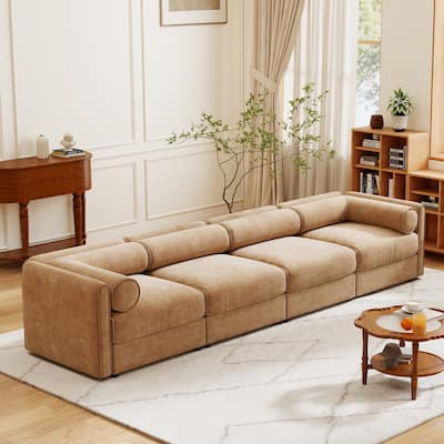 4-Piece Modular Sectional Sofa - Storage Chaise Lounge with Cylindrical Backrests, Deep Seating