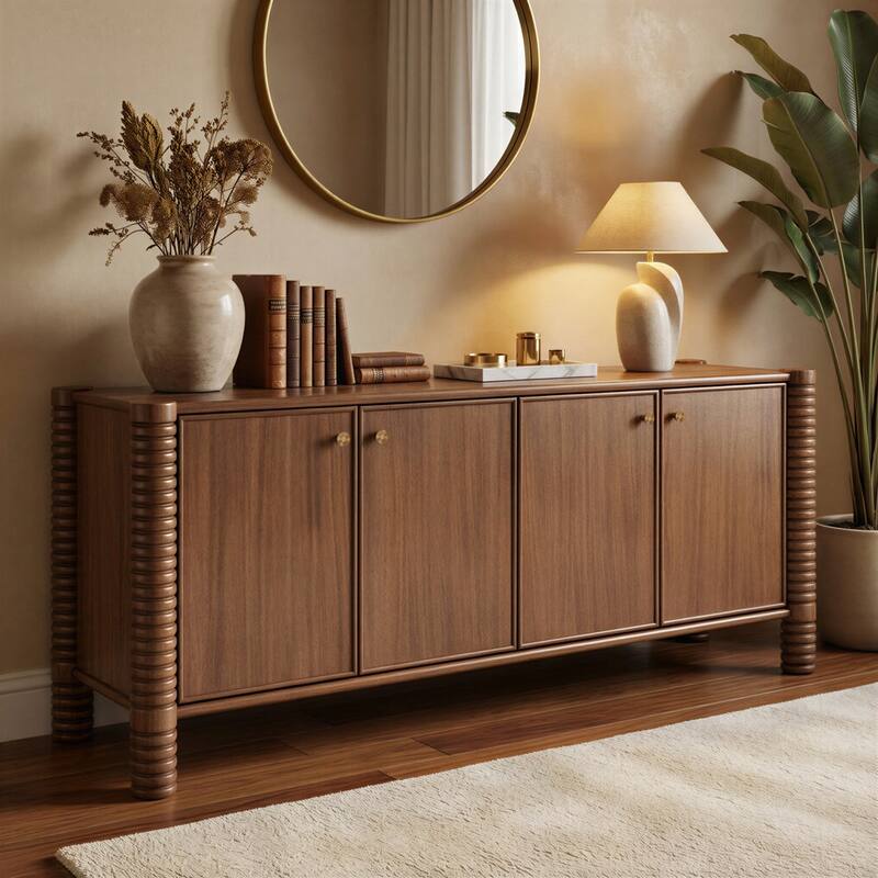 Studio London Ellis Walnut Acacia Sideboard with Ribbed Solid Wood Legs