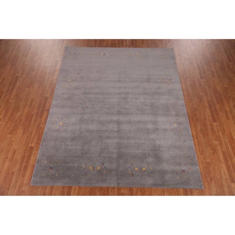 Tribal Gray Gabbeh Oriental Area Rug Handmade Wool Carpet - 7'9" x 9'10"