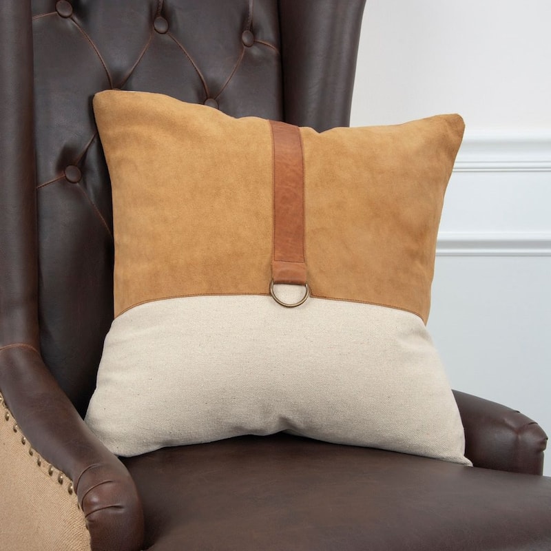 Color block Natural/Camel Decorative Down Filler Pillow - Accent - Cotton - Camel - Single