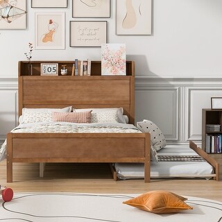 Full With Twin Size Trundle Platform Bed with Multi-storage Headboard ...